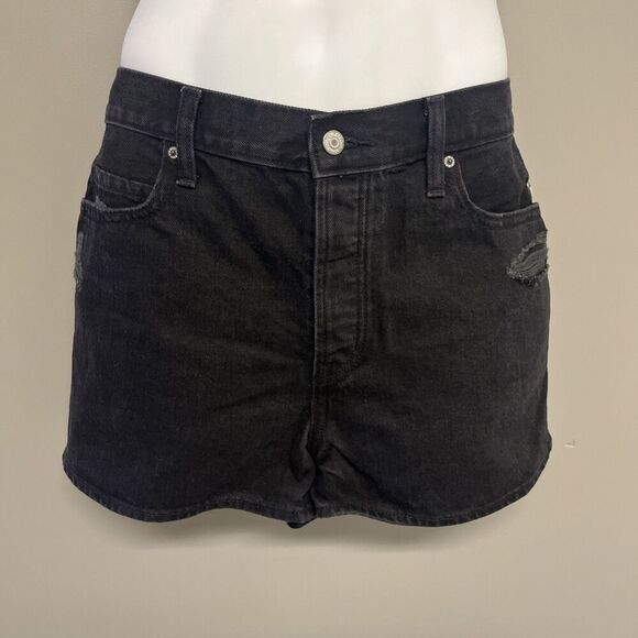 Old Navy High Rise Black Slouchy Straight Distressed Short Button Zip Pockets 12 - Picture 1 of 10